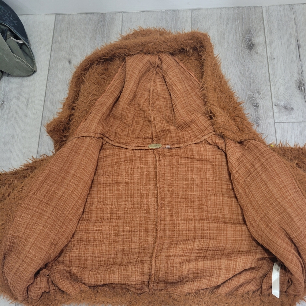 FREE PEOPLE  One Zuri Parka Fuzzy Faux Fur Jacket Hooded Rust Coat - Picture 9 of 9